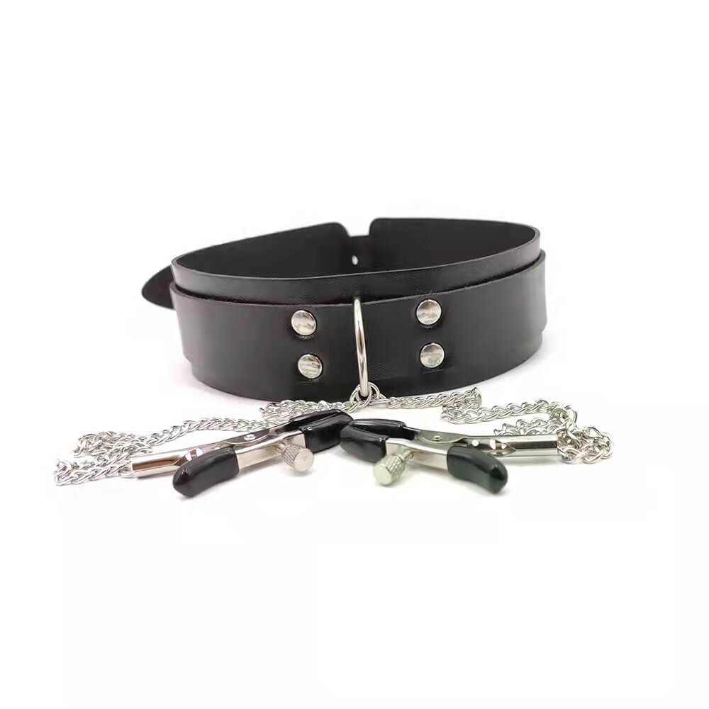 SM Nipple Clamp Chain Neck Collar Couple Flirting Leash