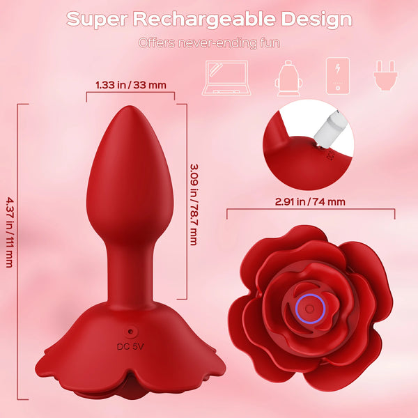 Remote Control Rose Rotating & Vibrating Butt Plug