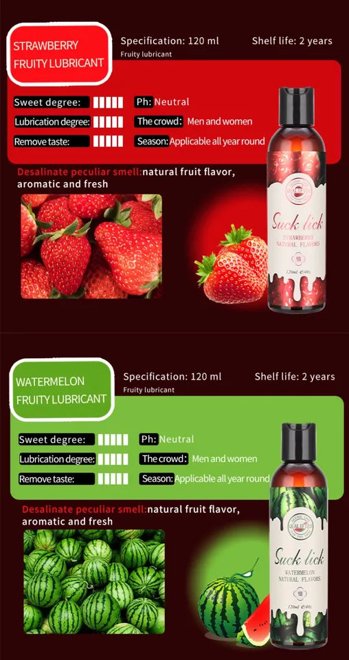 120ML Lickable Lubricant Fruity Strawberry Peach Lubricating Fluid for Adult Body Sex Toys Water-Soluble Lube Anal Vaginal Sex