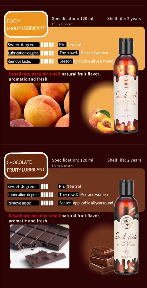 120ML Lickable Lubricant Fruity Strawberry Peach Lubricating Fluid for Adult Body Sex Toys Water-Soluble Lube Anal Vaginal Sex