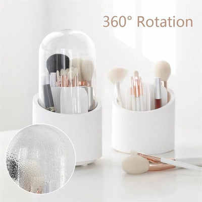 Multifunction 360° Rotating Pen Holder Pencil Makeup Brush Bucket Dust-proof Cosmetic Storage Box Compartment Desktop Organizer
