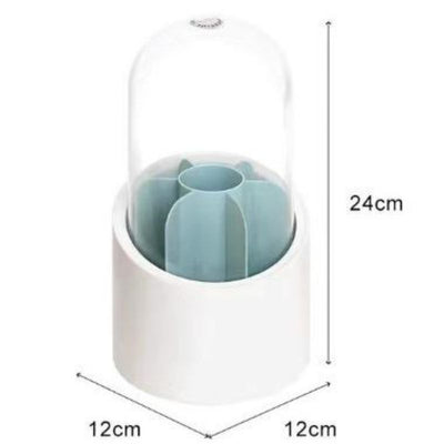 Multifunction 360° Rotating Pen Holder Pencil Makeup Brush Bucket Dust-proof Cosmetic Storage Box Compartment Desktop Organizer