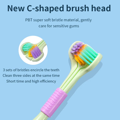 4PCS 360 Degree Three-sided Soft Bristle Toothbrush Oral Care Safety Toothbrush Teeth Deep Cleaning Portable Travel Dental Oral Care