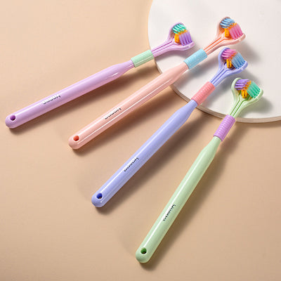 4PCS 360 Degree Three-sided Soft Bristle Toothbrush Oral Care Safety Toothbrush Teeth Deep Cleaning Portable Travel Dental Oral Care