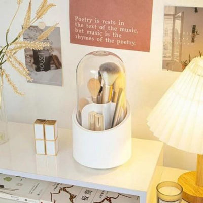 Multifunction 360° Rotating Pen Holder Pencil Makeup Brush Bucket Dust-proof Cosmetic Storage Box Compartment Desktop Organizer