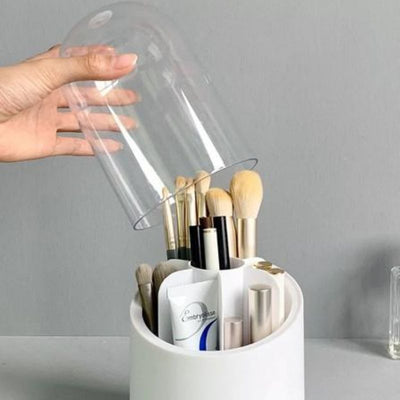 Multifunction 360° Rotating Pen Holder Pencil Makeup Brush Bucket Dust-proof Cosmetic Storage Box Compartment Desktop Organizer