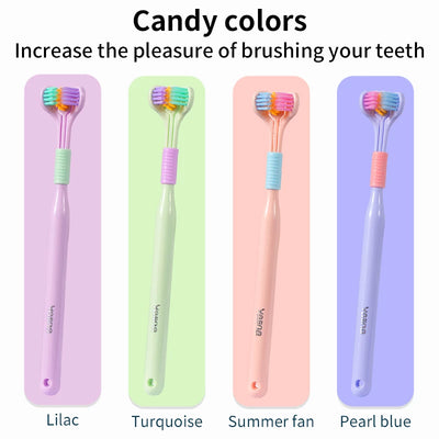 4PCS 360 Degree Three-sided Soft Bristle Toothbrush Oral Care Safety Toothbrush Teeth Deep Cleaning Portable Travel Dental Oral Care