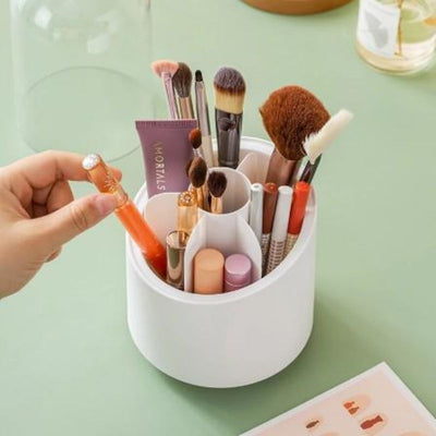 Multifunction 360° Rotating Pen Holder Pencil Makeup Brush Bucket Dust-proof Cosmetic Storage Box Compartment Desktop Organizer