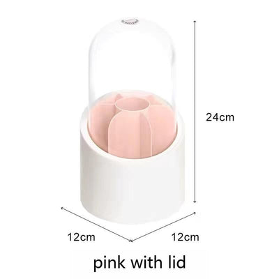 Multifunction 360° Rotating Pen Holder Pencil Makeup Brush Bucket Dust-proof Cosmetic Storage Box Compartment Desktop Organizer