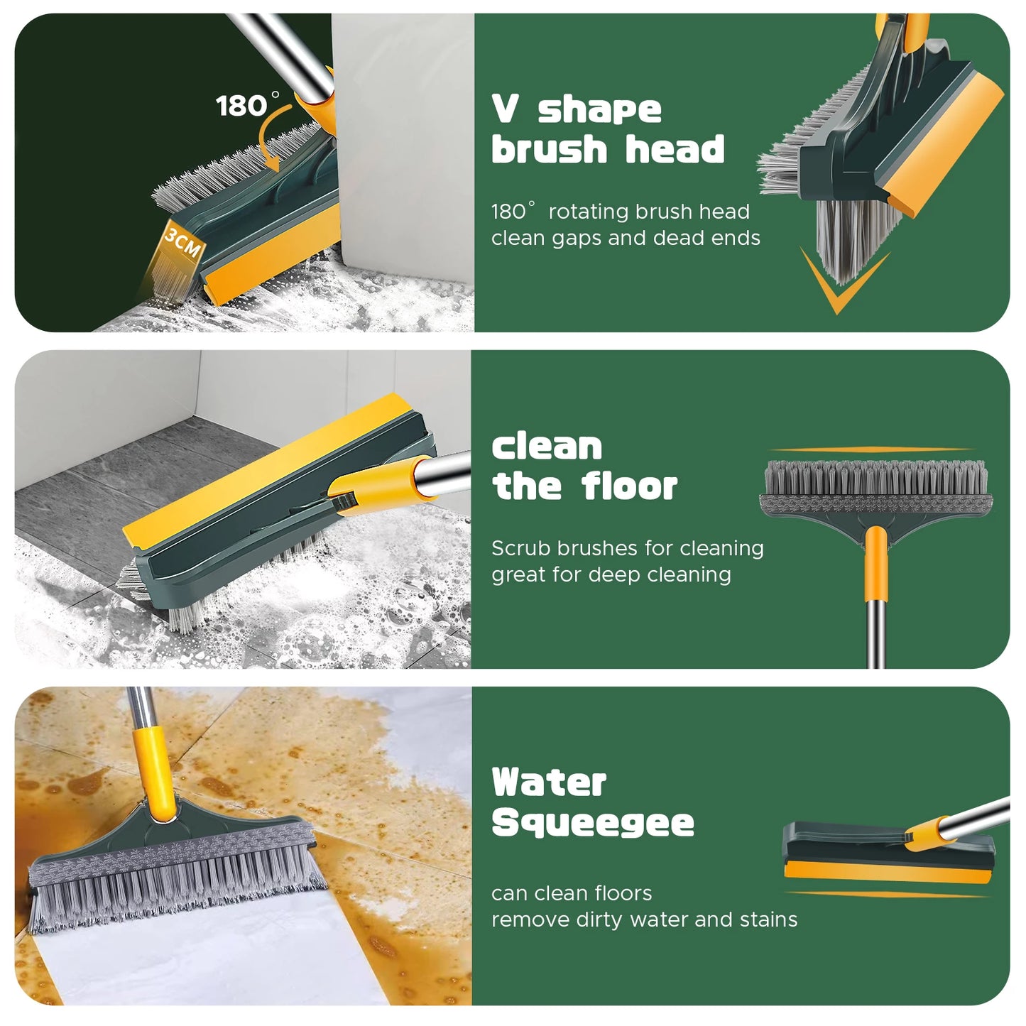 3 In 1 Floor Brush Long Handle Floor Cleaning Brush Retractable Swivel Floors Wiper Tile Cleanings Household Cleaning Tools