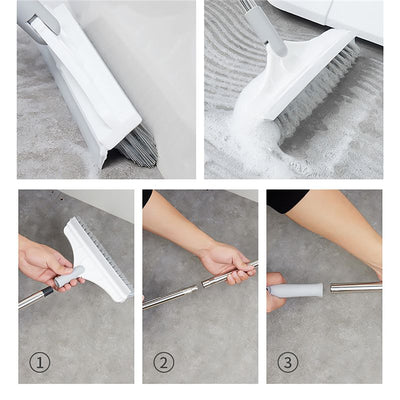 Three in one V Head Floor Brush Stainless Metal Long Handle Scrubber Floor Brush Scrub Brush with Adjustable Detachable Stiff Bristles for Tile Cleaning