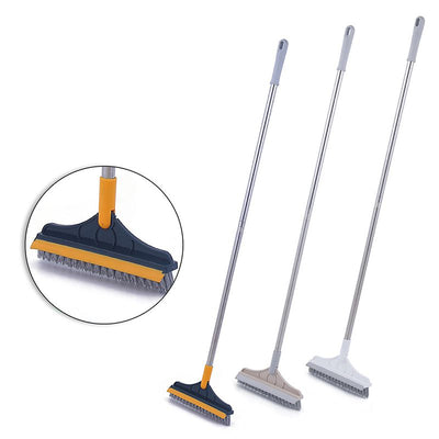 Three in one V Head Floor Brush Stainless Metal Long Handle Scrubber Floor Brush Scrub Brush with Adjustable Detachable Stiff Bristles for Tile Cleaning